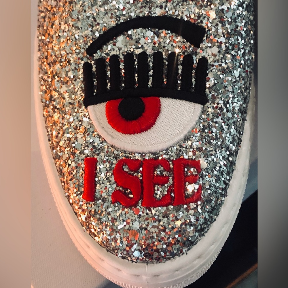 Chiara Ferragni Glitter Slip-Ons with Eye Design